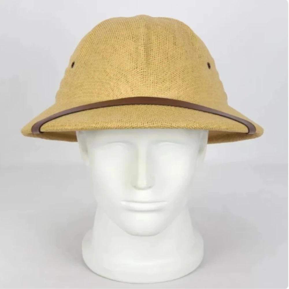 Bucket Hat Straw - หมวกฟาง 100% หมวกปีกกว้างกันแดด หมวกฤดูร้อนสำหรับผู้ชาย หมวกทหารสงครามเวียดนาม หมวกทรงบัคเก็ต