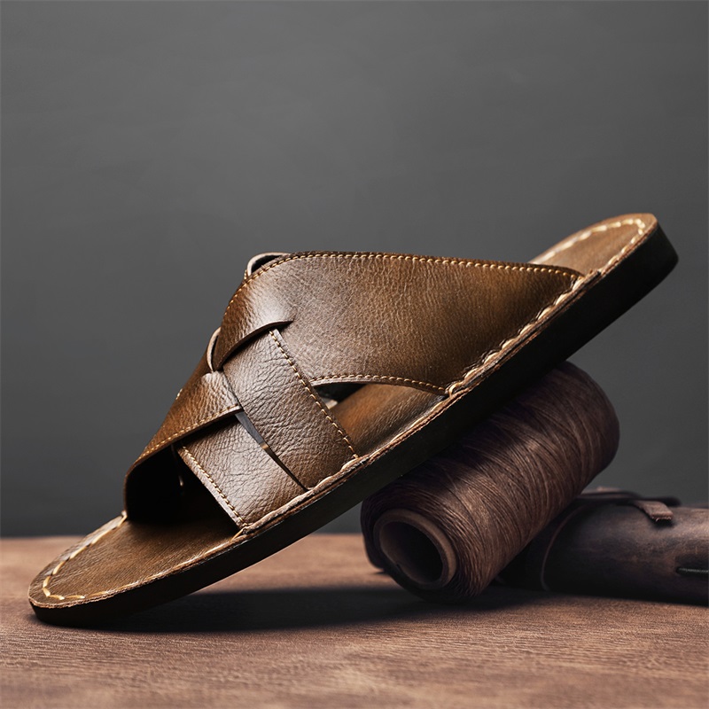 Flip Flop Leather Men - แฟชั่นรองเท้าแตะหนังแท้ผู้ชายฤดูร้อนรองเท้าแตะชายรองเท้าชายหาดกลางแจ้งคุณภาพสูงรองเท้าสบายๆรองเท้าแตะที่สะดวกสบาย