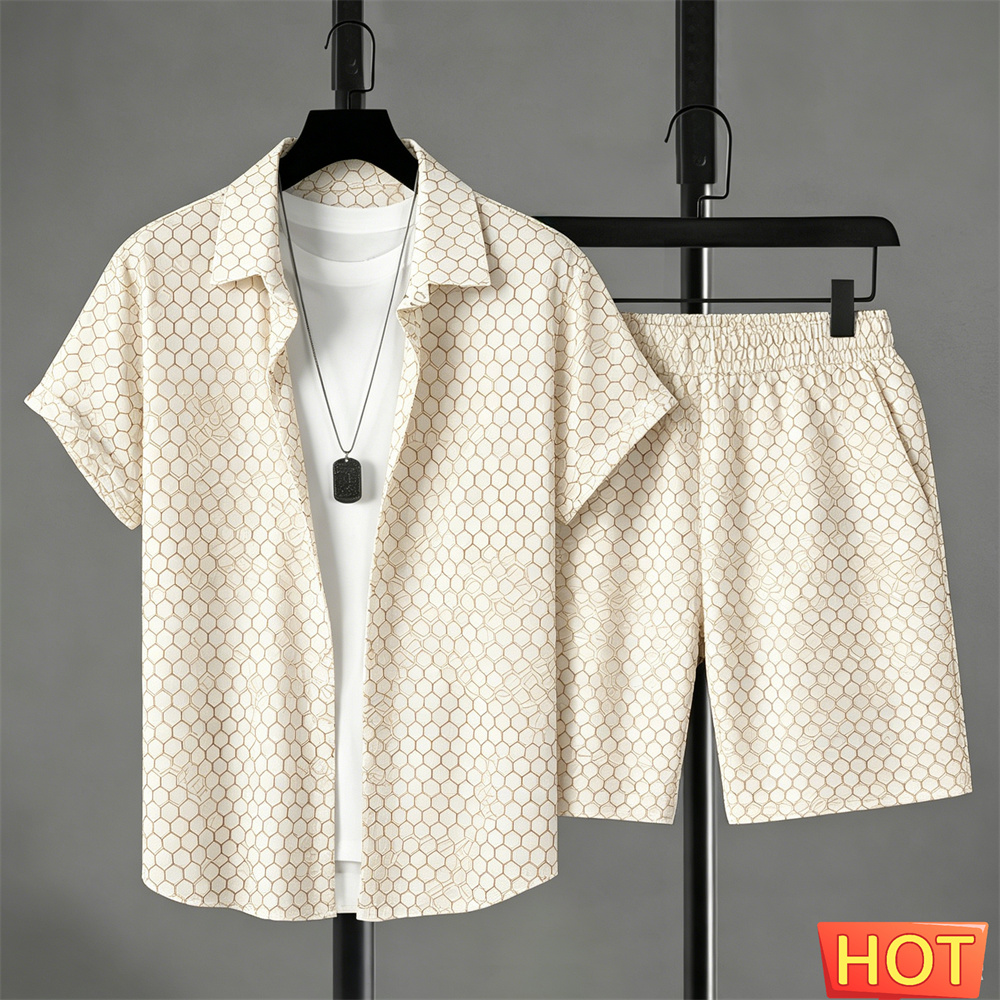 Shirt Camp Collar - ชุดฤดูร้อน ชุดเสื้อเชิ้ตผู้ชาย ชุดเสื้อเชิ้ตลำลองไล่เฉดสี ชุด 2 ชิ้น