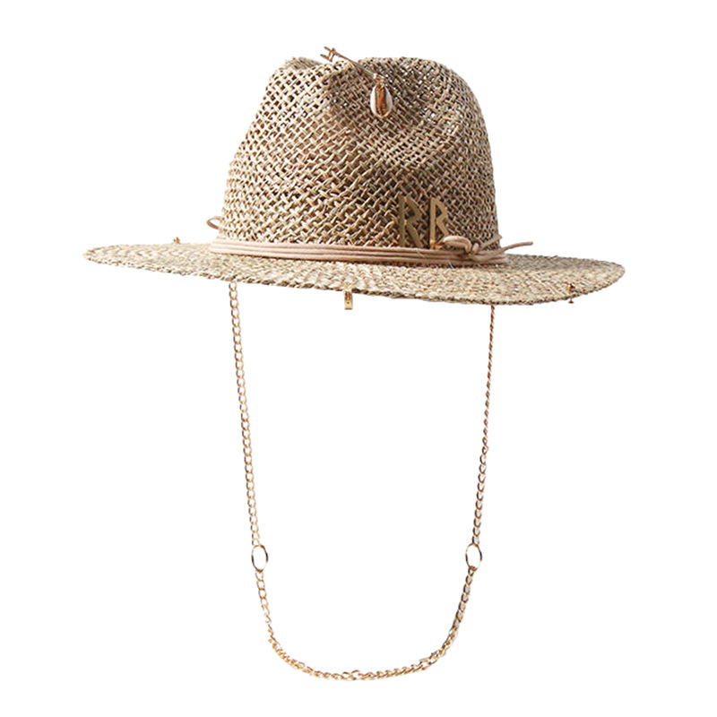 Bucket Hat Straw - ปานามาฟางหมวกปีกกว้าง UPF50 + พับได้,Navy & Beige