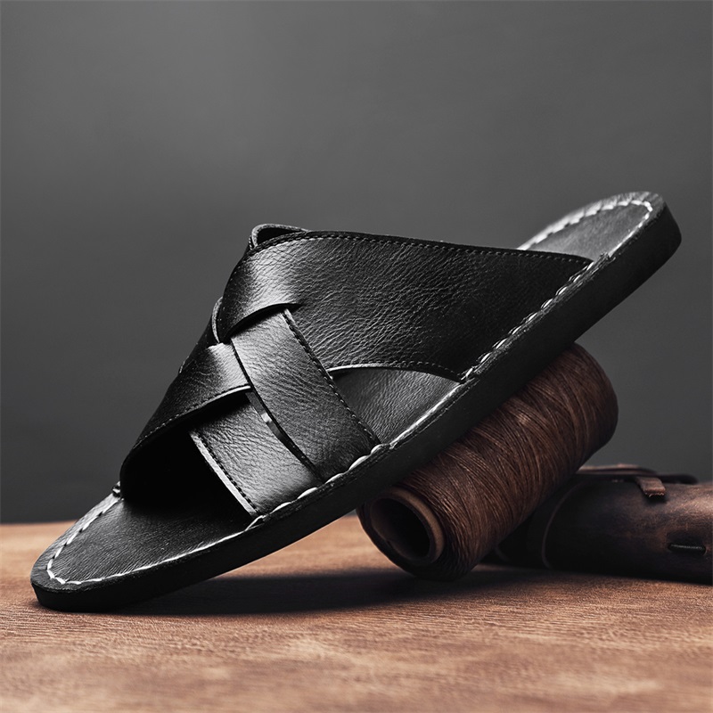 แฟชั่นรองเท้าแตะหนังแท้ผู้ชายฤ - Flip Flop Leather Men บทวิจารณ์และราคา