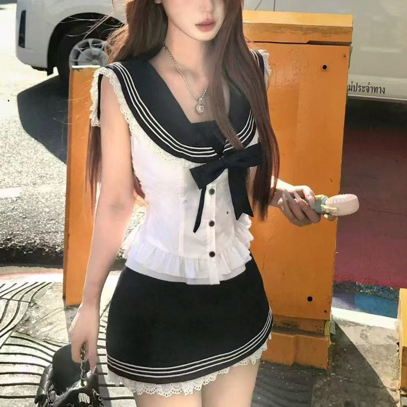 วิทยาลัยสไตล์หวาน 2 ชิ้นชุดผู้ - Shirt Camp Collar บทวิจารณ์และราคา